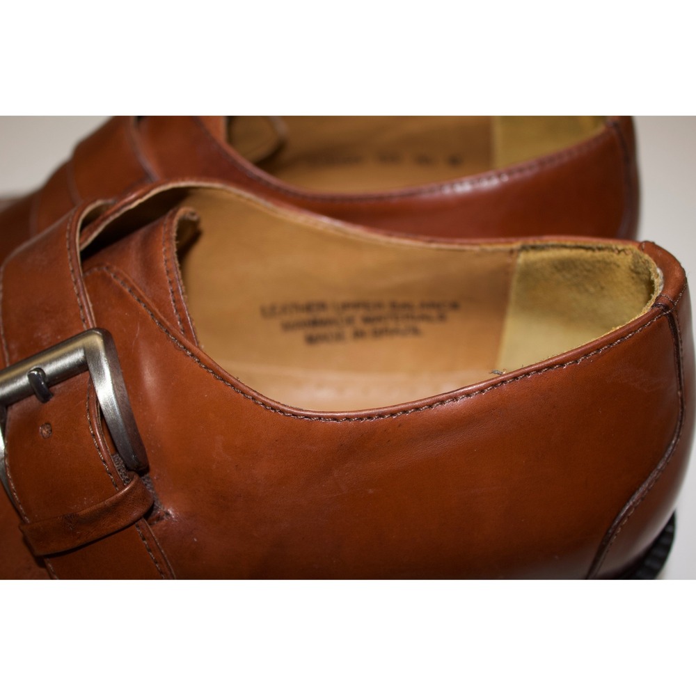 Stacy Adams Loafers Monk Strap Mens 10M Brown Square Toe Leather Buckle Shoes - Picture 4 of 14